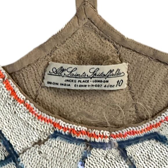 AllSaint Spitalfields Sequin Beaded Western Artsy Aztec Tank Top Women Size 10 - Picture 3 of 11